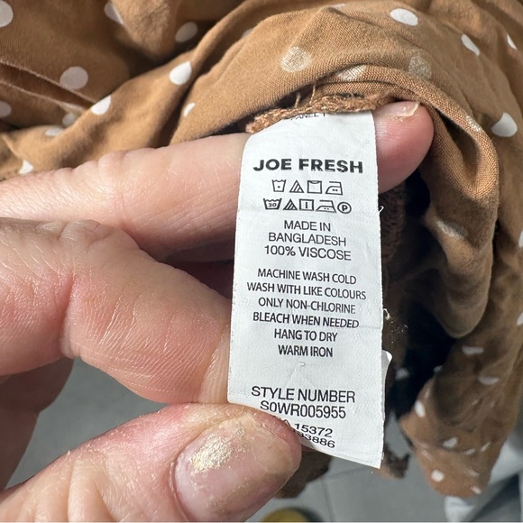 Brown Polka Dot Shirt Dress Midi Belted Long Sleeve Boho Neutral Medium button - Picture 7 of 8